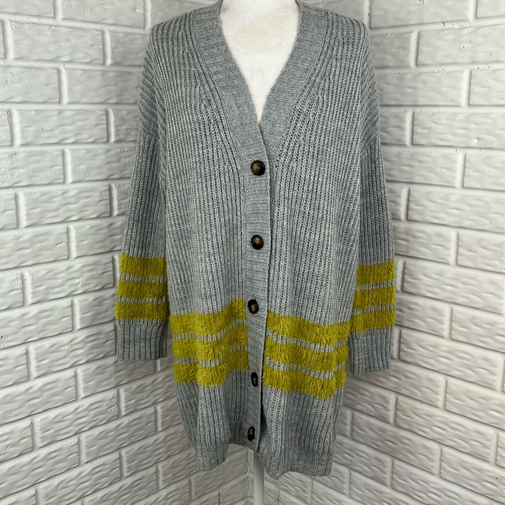 NICCOLAI MADE IN ITALY GRAY GREEN SOFT STRIPE CARDIGAN SWEATER SZ M